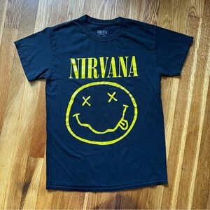 NIRVANA Black Tee with Yellow Iconic Logo